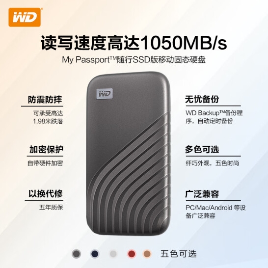西部数据/WD My Passport 移动硬盘 4TB 随行SSD type-c接口 1050MB/s